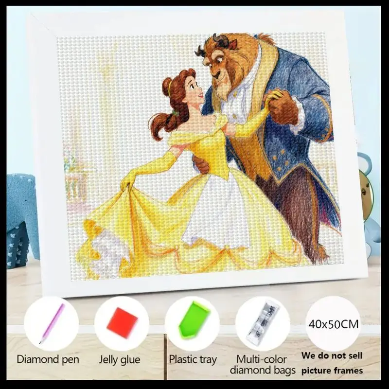 

1 шт. Disney Beauty and the Beast 5D Full Drill Diamond Painting Kit, Belle & The Beast Romantic Dance Diamond Art Set, DIY Sparkl