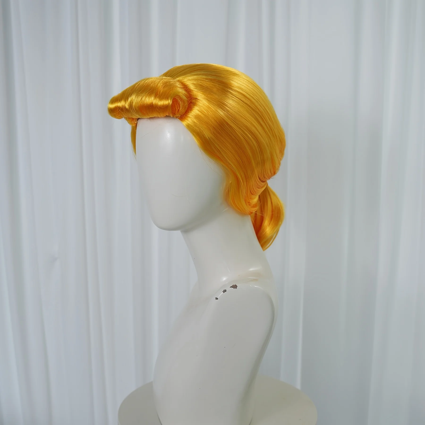 الاصطناعية بو اللمحة شعر مستعار مع الانفجارات الدانتيل الذهبي الباروكات 19th القرن أسلاك التوصيل المصنوعة البكر قصيرة تجعيد شعر مستعار