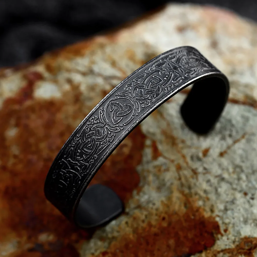 Black Stainless Steel Viking Rune Bracelets For Men Women Retro Viking Tree of Life Bracelet Biker Fashion Jewelry Amulet Gift image 3
