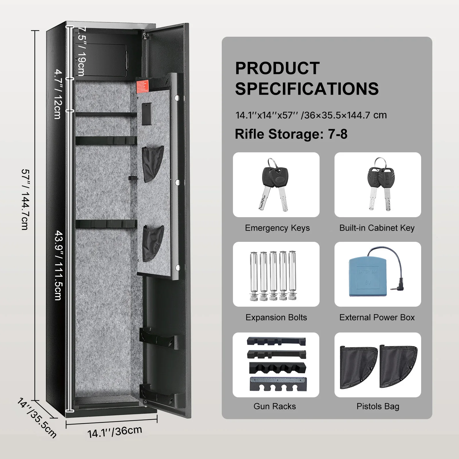SucceBuy Caja fuerte para pistolas de 3-8 rifles con teclado digital y gabinete de almacenamiento para armas con cerradura y estante de almacenamiento extraíble para pistolas largas para el hogar