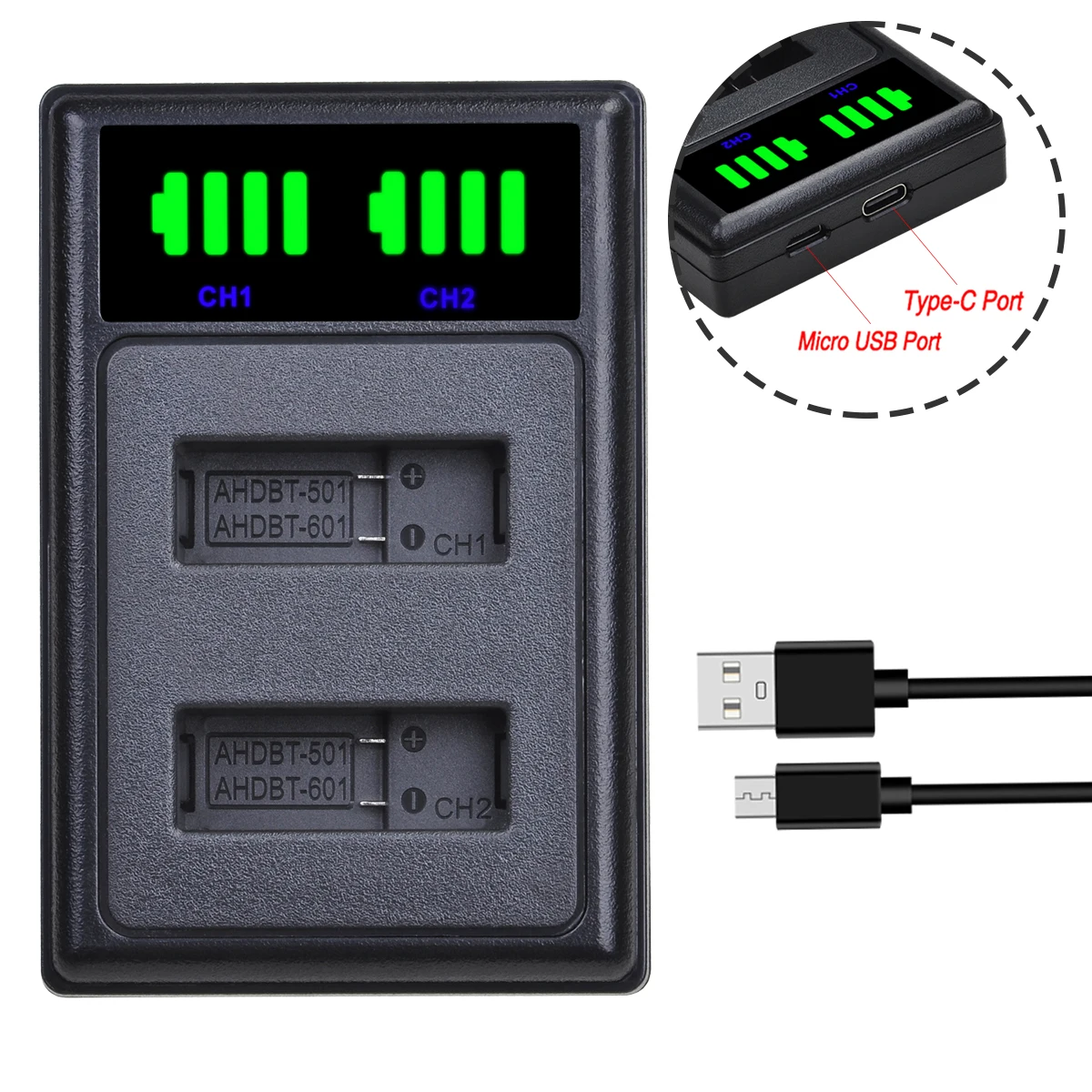 1600mAh AHDBT-501 Battery Pack AHDBT 501 Bateria for GoPro Hero 7 6 5 Black Sports Cam for Go Pro Hero7 Action Camera Accessory view 6