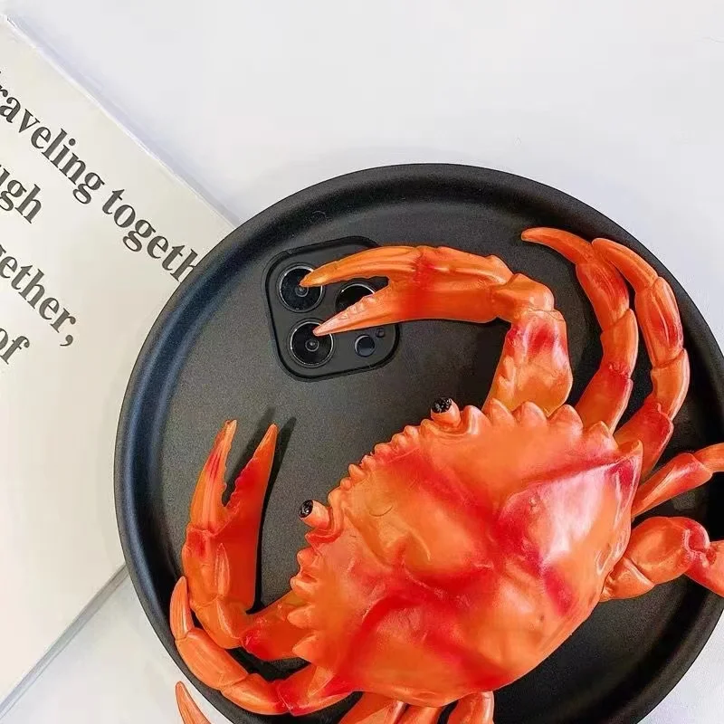 Funny Squeaker 3D Crab Frying Pan Case For iPhone 15 14 13 12 Pro Max 15 Plus 13Mini 11 SE 2020  X XR XS 7 8 Pot Back Phone Case