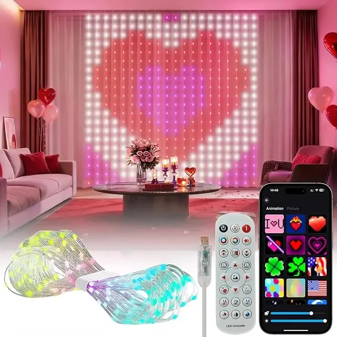 DIY Curtain Lights LED Fairy String Lights App Design Remote Control RGB Mood Light for Bedroom Outdoor Wall Backdrop Decor