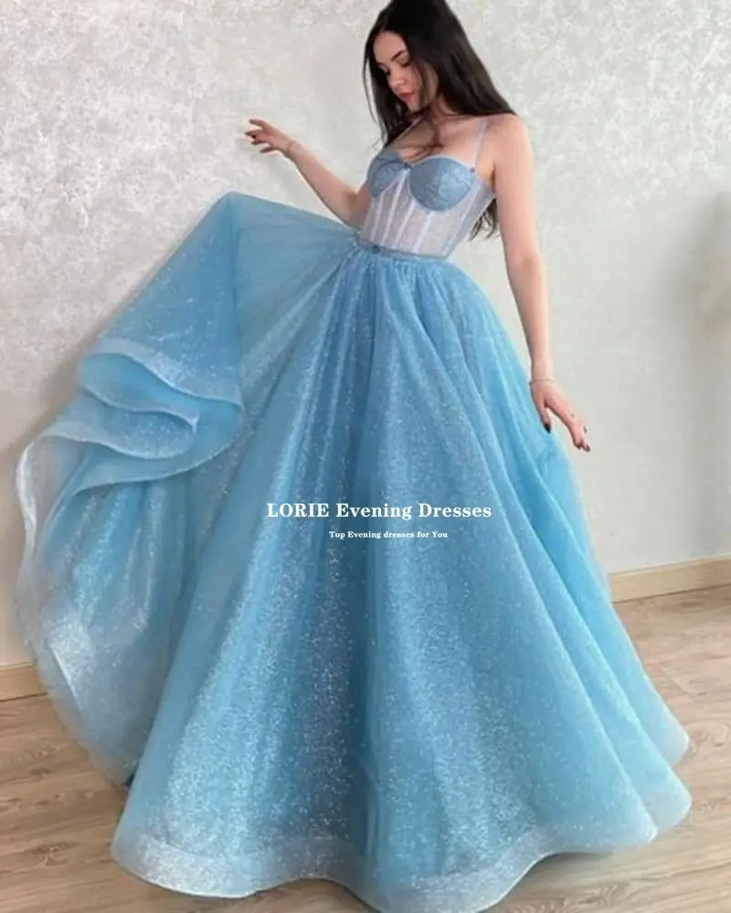 LORIE Glitter Tüll Prom Kleider Elegante A-line Abendkleider Halfter Gurt Schatz Party Kleid Vestidos De Ocasión Formales