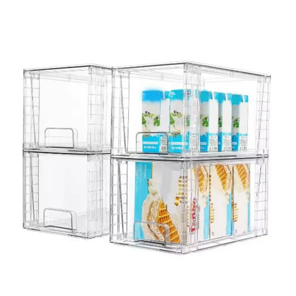 

1/2pcs 12 Inch Removable Cosmetic Storage Box Plastic Transparent Stackable Storage Drawers with Handle Dustproof