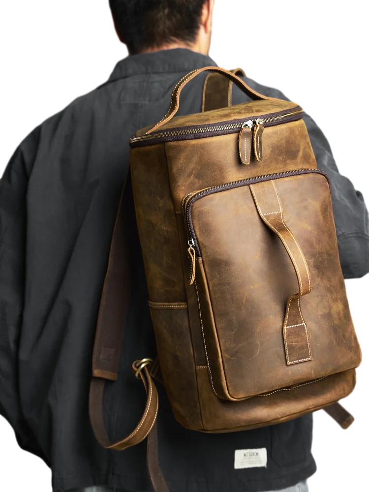 

Vintage Crazy Horse Leather Backpack for Men Genuine Leather Crossbody Bag High Quality Travel Handbag Totes for Phone