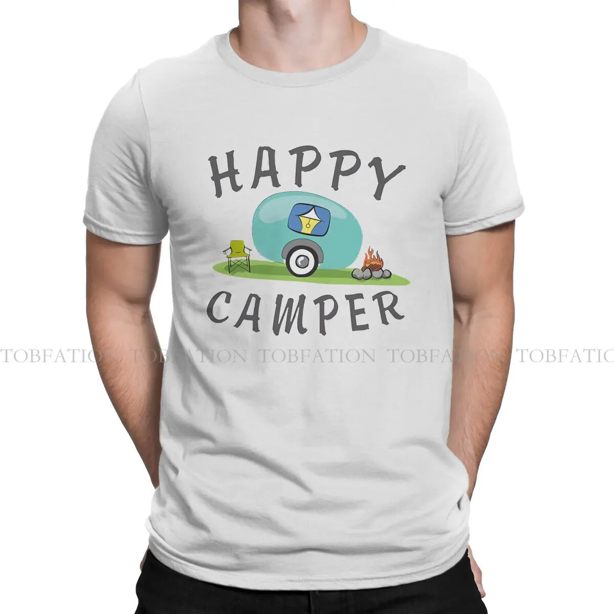 Camper Camping TShirt for Men Happy Camping Trailer Camper Humor Casual Sweatshirts T Shirt Novelty Trendy Fluffy