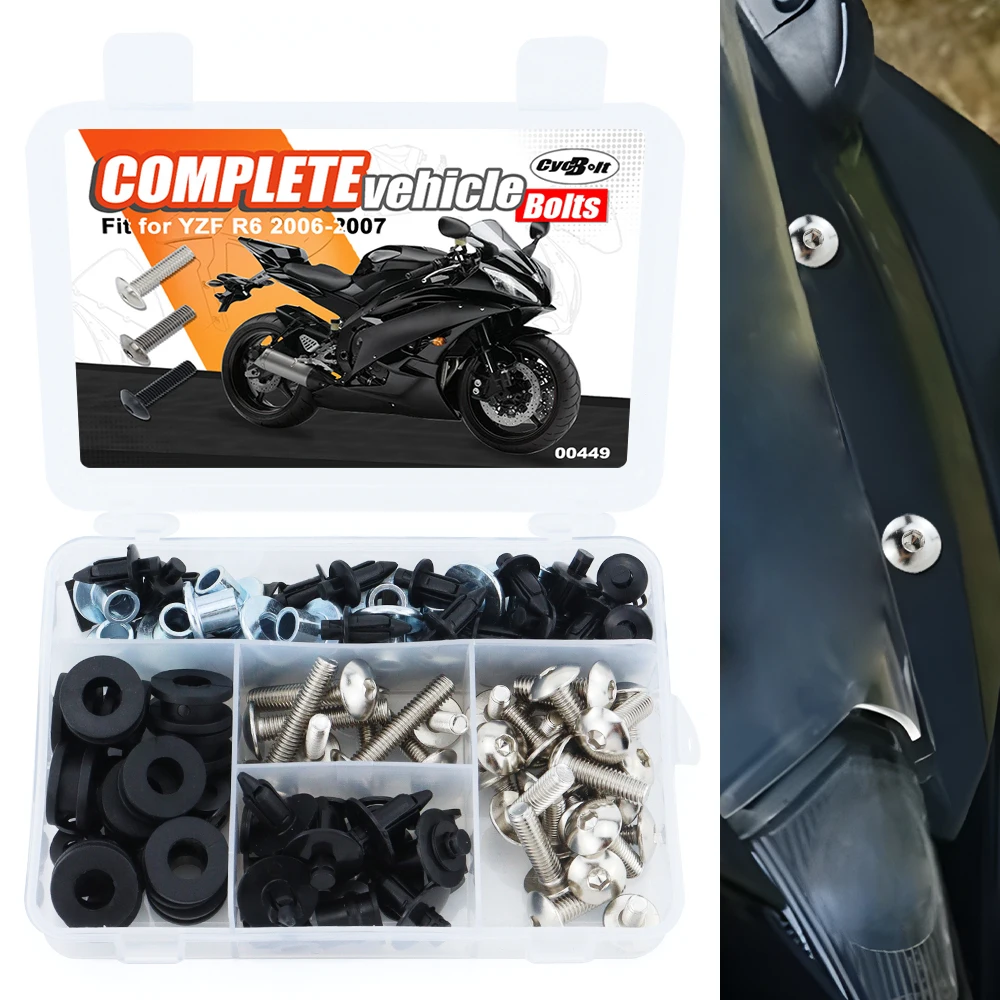 

129PCS Motorcycle Complete Full Fairing Bolts Kit Fit For Yamaha YZF R6 2006-2007 YZF-R6 Fairing CIips Nuts Screws Grommet Steel