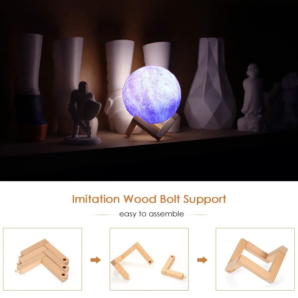 10cm diameter 3D printed Touch Moonlight Light USB Rechargeable Remote Control 16 tone light Moon Night light bedroom decoration