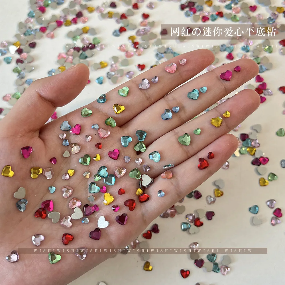 50pcs Colorful Heart Nail Diamond Sparkling Peach Heart Mixed Mini Heart Flat Bottom Diamond Nail Diamond Jewelry