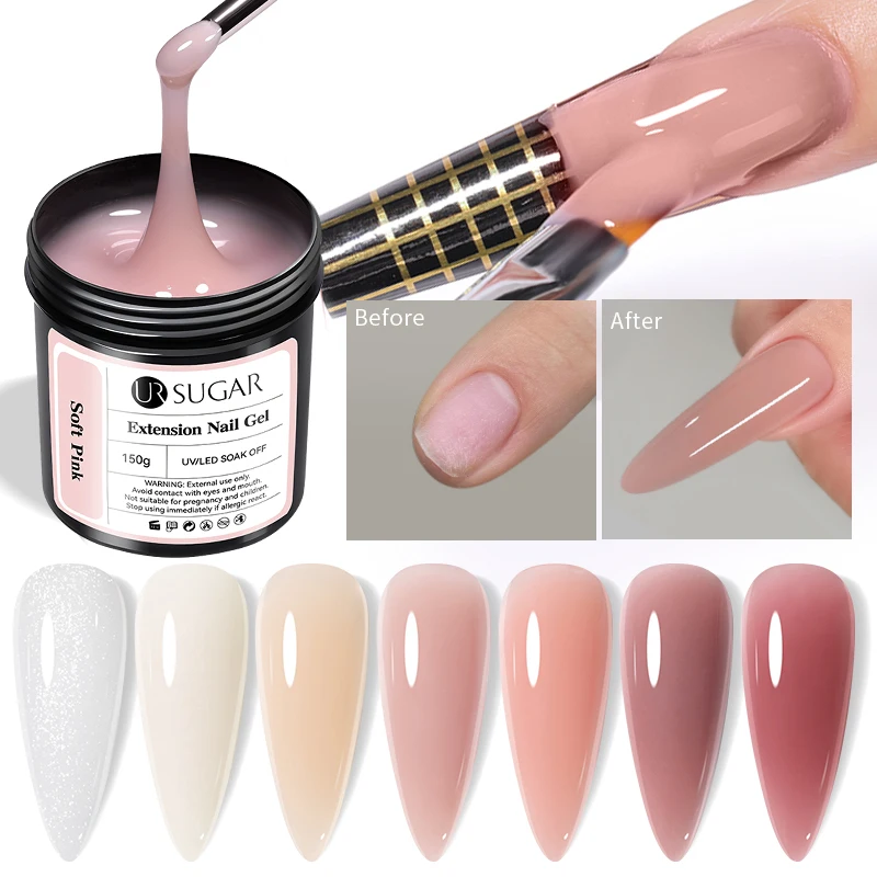UR SUGAR 150g Nude Pink Builder Nail Gel Quick Extension Gel Nail Construction Self Leveling Soak Off UV Gel Nail Buiding Supply