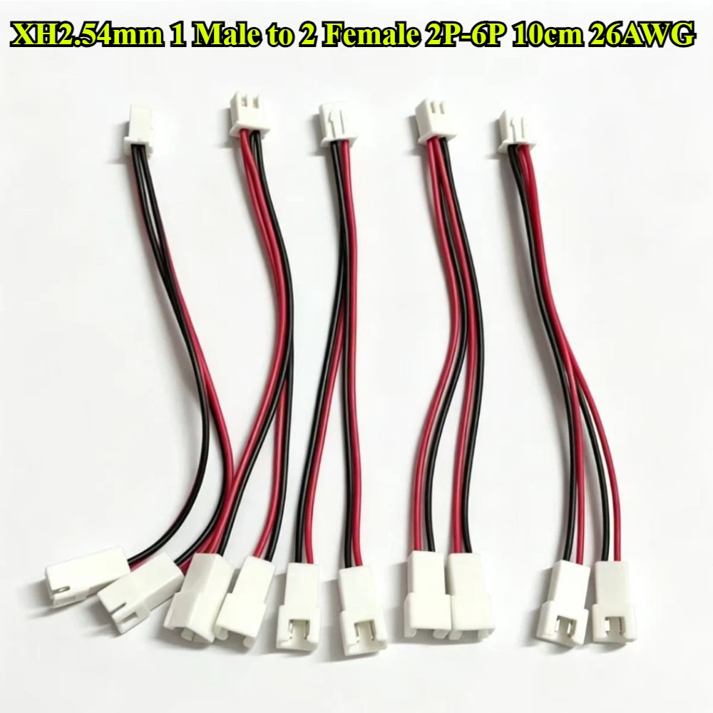 5Pcs XH2.54mm 1 Male Head To 2 Female Head 2P/3P/4P/5P/6P Terminal Wire Length 10CM 26AWG Electronic Wire Connector