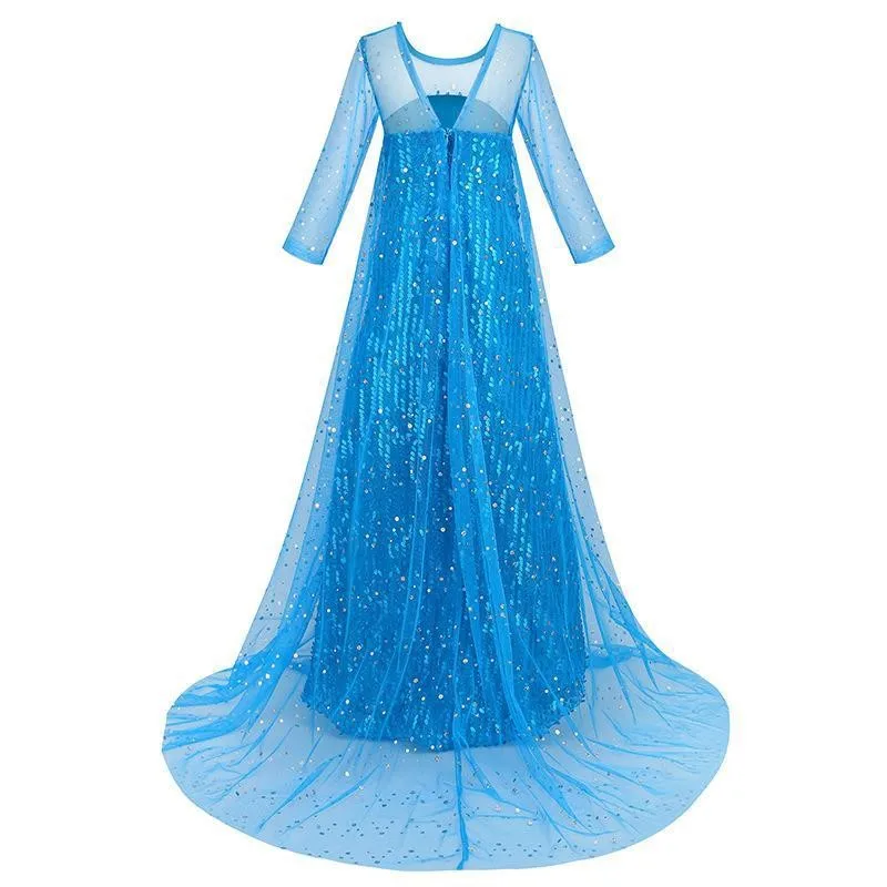 Disney Elsa Dress Kids Cosplay Costumes Sequined Mesh Ball Gown Carnival Party Frozen Prom Gown Children Princess Dress for Girl