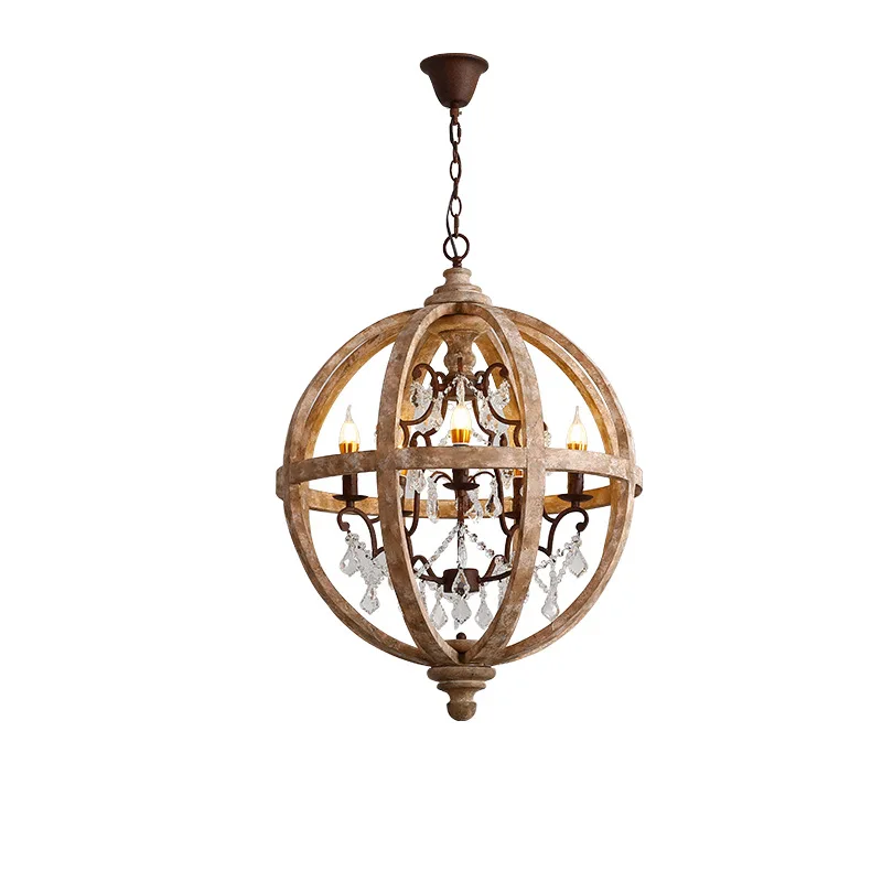 

American country French solid wood retro old living room dining room villa bedroom study spherical chandelier