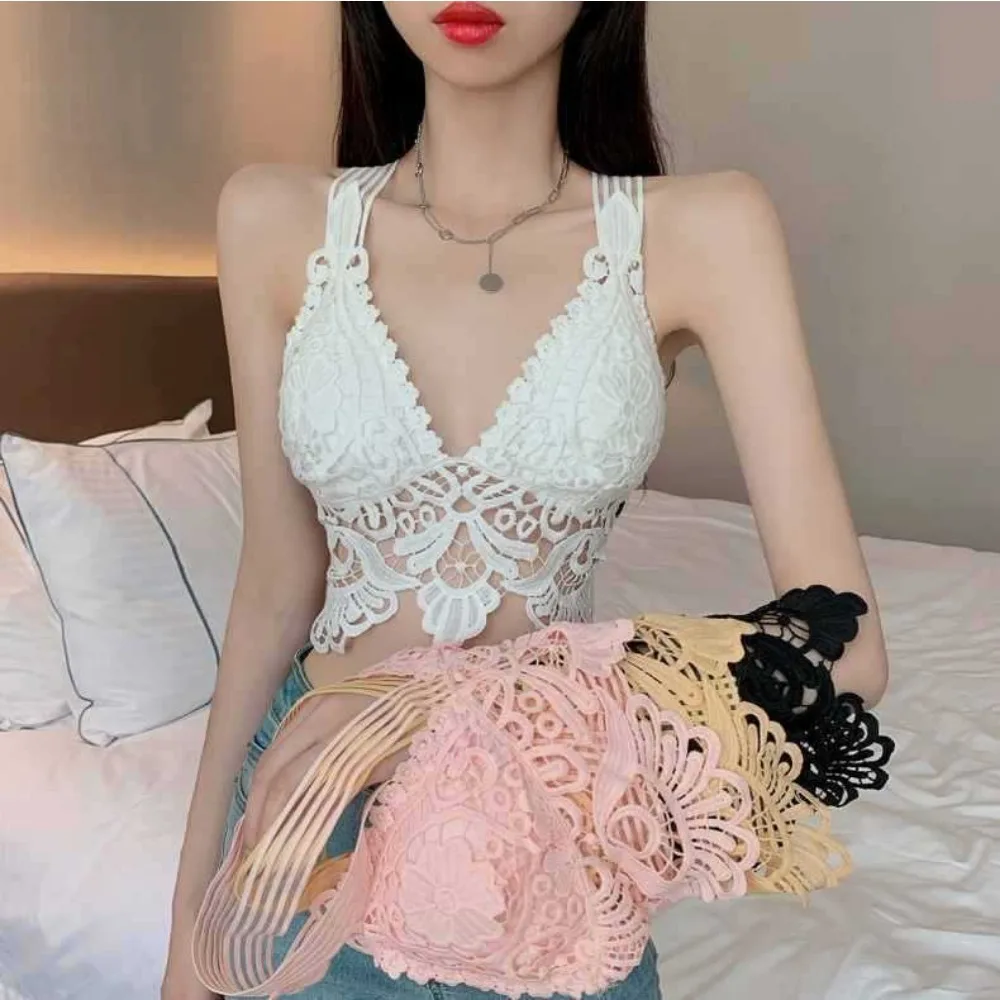Sexy Tops for Womens Lace Crop Top Woman Tank Tops Off Shoulder V-neck Sleeveless Camis for Women Backless Camisole