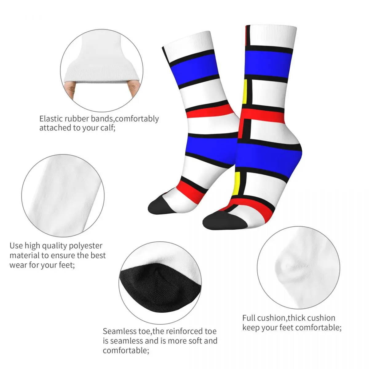 Autumn Winter Cool Unisex Mondrian Minimalism Socks Geometric Geometry Breathable Football Socks