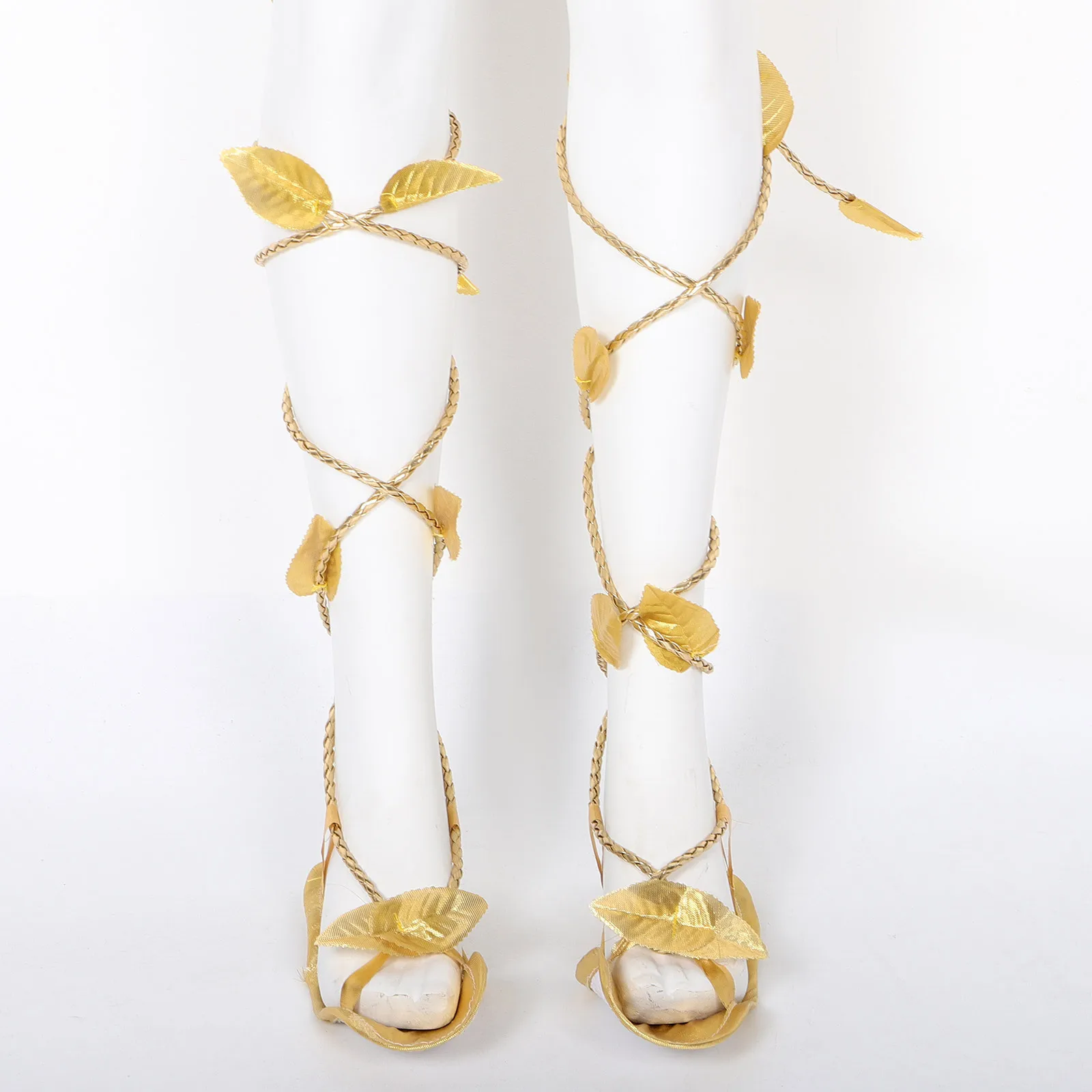 5-teiliges Set mit 5 Kostüm-Damen-Sandalen für Göttinnen-Absätze, Accessoires, goldene Schuhe, Fee, Cosplay