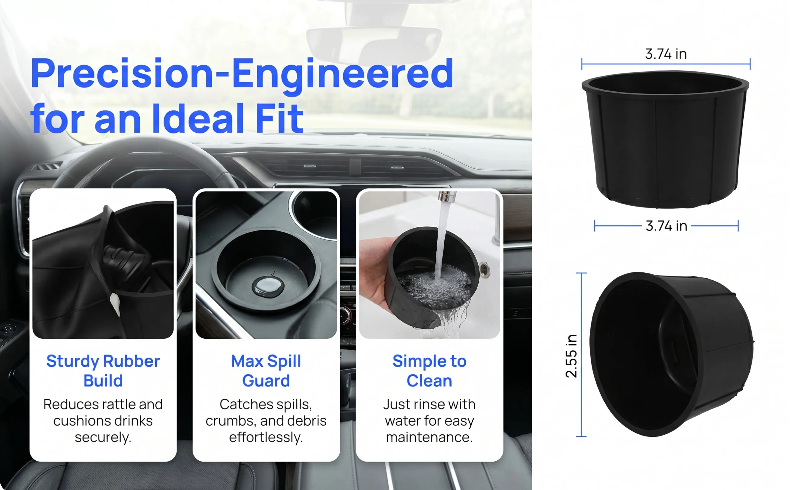 1Pair Center Console Cup Holder Inserts Premium Rubber Car Cup Holder Liner Replacement Fit for F150 09-14 Steady Cushioning
