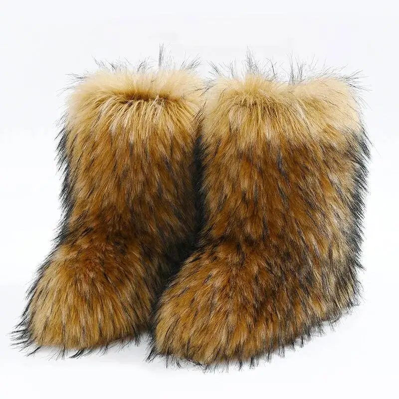 

Snow Fur Ankle Boots Women's Winter Y2K Snow Boots Mid Calf Faux Fur Boots Lined Leather Boots