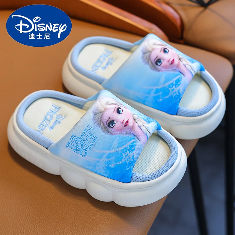 

Disney Children's Linen Slippers Girls' Indoor Outdoor Frozen Priness Elsa Children' Home Blue Purple Peep Toe Shoes Size 24-36