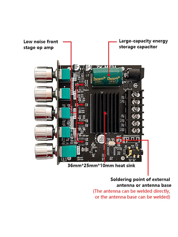 ZK-MT21 2x50W+100W 2.1 Channel BT5.0 AUX Digital Power Subwoofer Amplifier Board