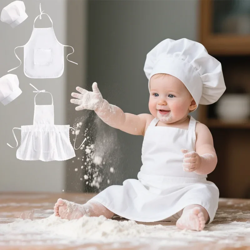 Baby Chef Apron Hat for Kids Costumes Chef Role PlayingBaby Cook Costume Newborn Photography Prop Newborn Hat Apron Eating Apron