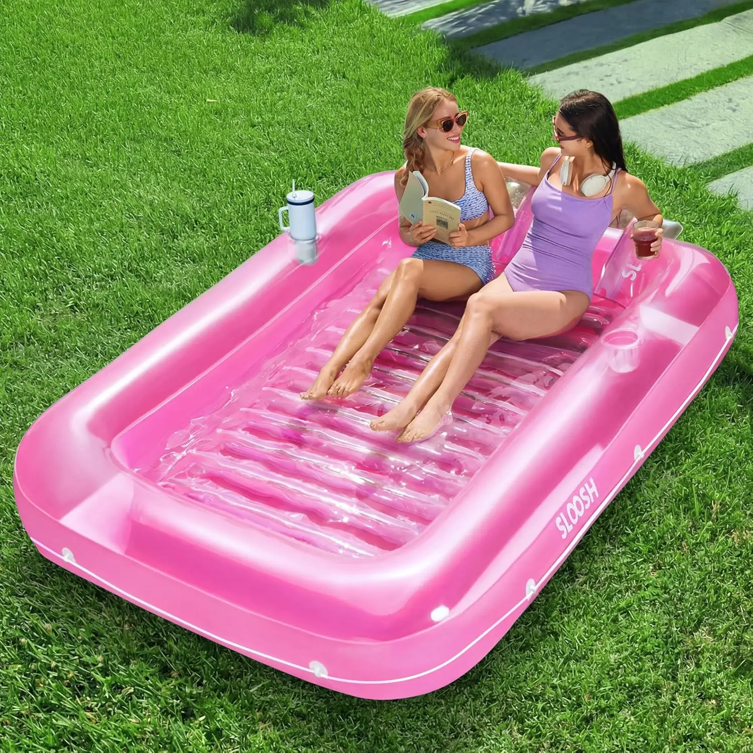 

Inflatable Tanning Pool Lounger Float, 85" x 57" Extra Pool Floats Adult with Pillow, 4 in Suntan Tub Raft Floatie,Sunb
