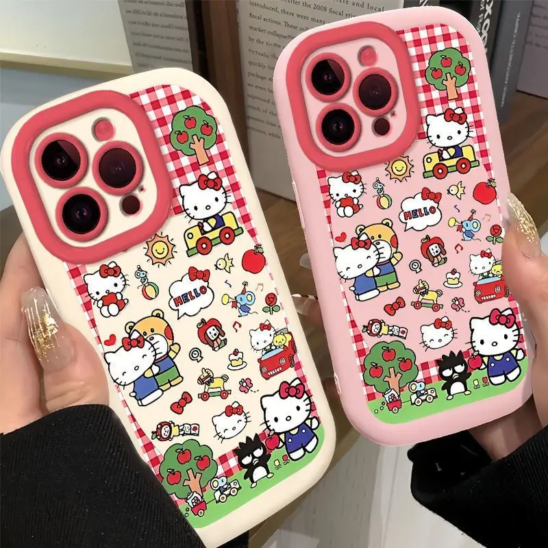 Sanrio Hello Kitty Bad Badtz Maru funda de teléfono pulsera de dibujos animados 13 funda de teléfono iPhone15pro/16 funda protectora suave de felpa 12 regalo