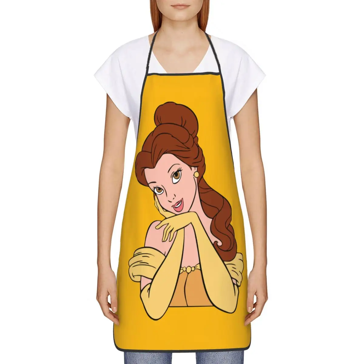 Custom Beauty And The Beast Belle Princess Apron for Women Men Unisex Bib Kitchen Cooking Tablier Cuisine Chef Gardening