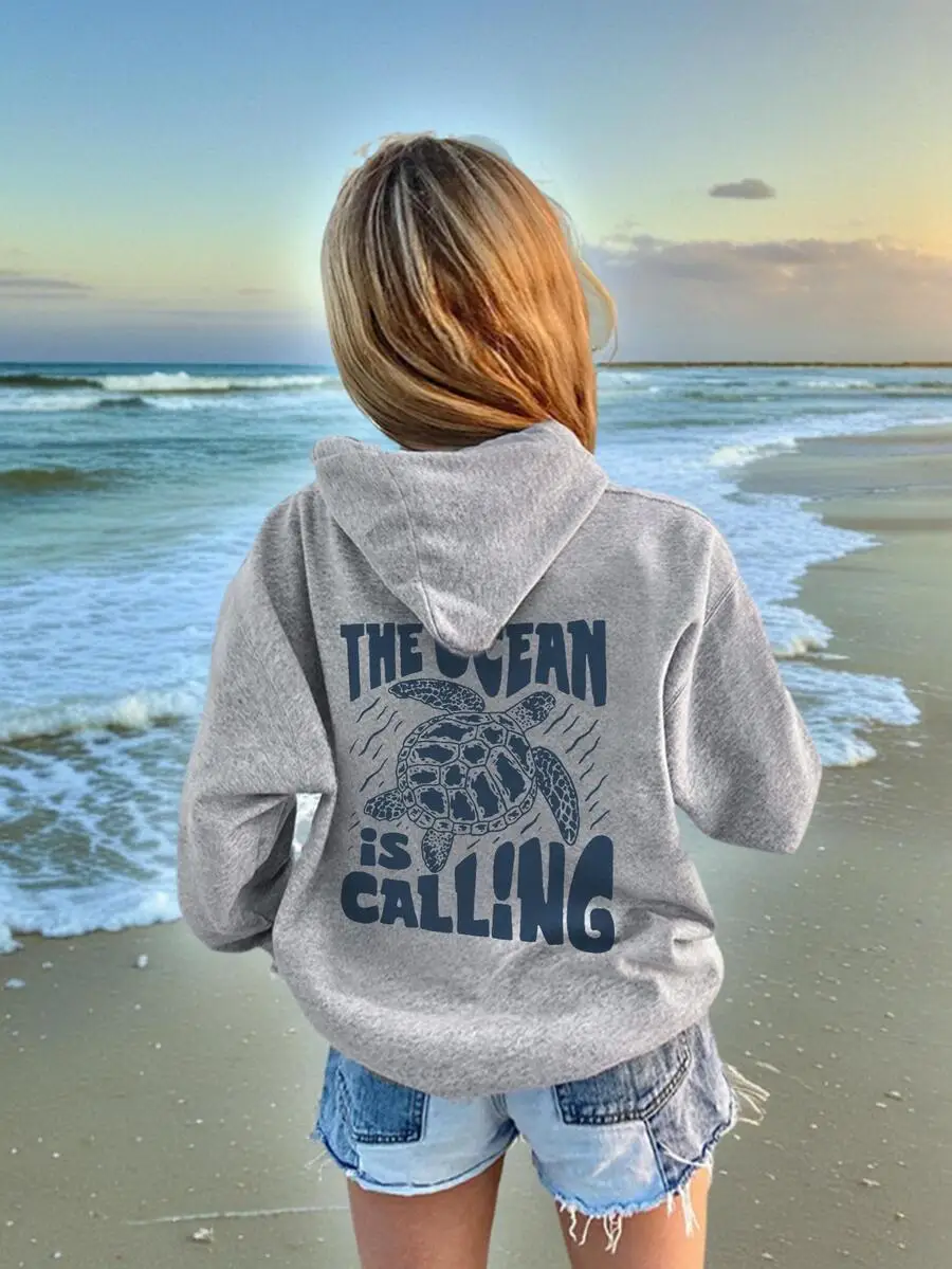 

Серый свитшот с графическим принтом черепахи для детей, повседневный флисовый пуловер с длинными рукавами