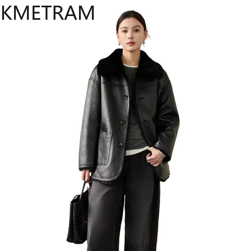 

Grade A Merino Sheepskin Wool Double Faced Fur Jacket Black Reversible Real Fur Coat Winter Leather Jackets Woman Clothing 2025