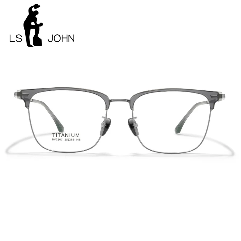 LS JOHN Square Titanium Glasses Frames Men Ultralight Eyebrow Design Oversize Prescription Eyeglasses Males Korean Brand Eyewear