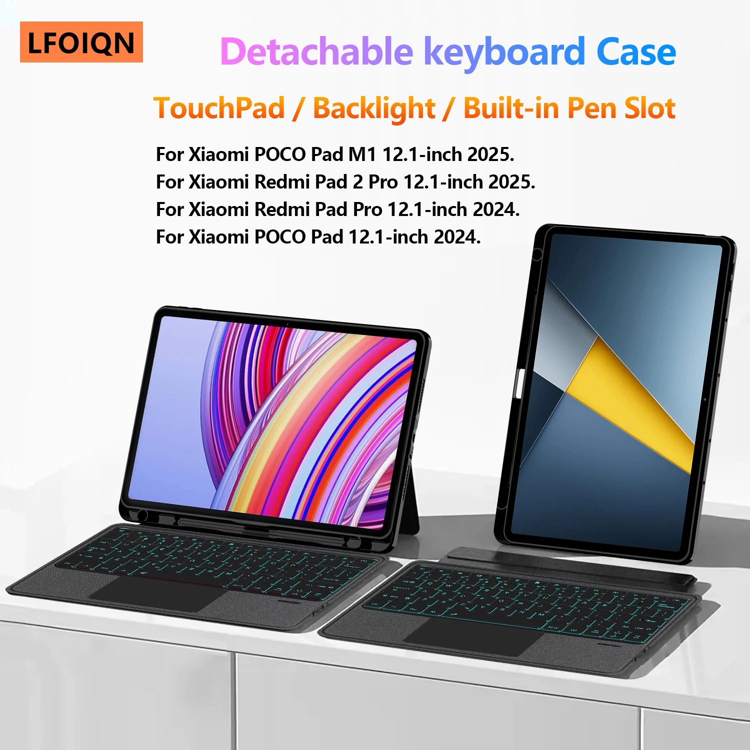 Kabellose BT-Tastaturhülle für Xiaomi POCO Pad M1 2025 2024 Redmi Pad Pro 12,1 Zoll Redmi Pad 2 Pro 12,1 Zoll Smart Case Abnehmbar