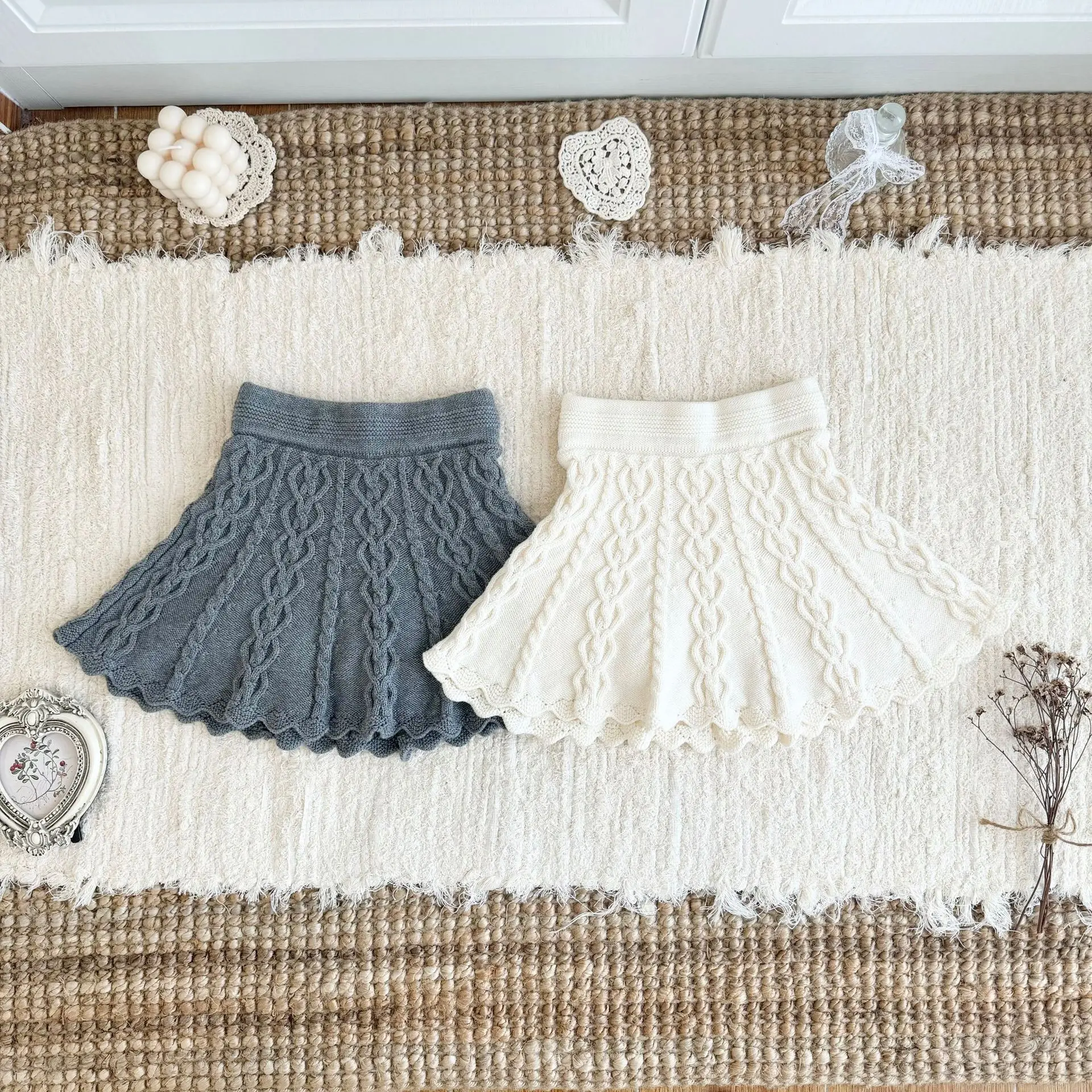 2026 Fall Winter Fashion 2026 Girls Knit Skirt New Twist Rope Cable Knit Kids Safety Shorts Short Skirt