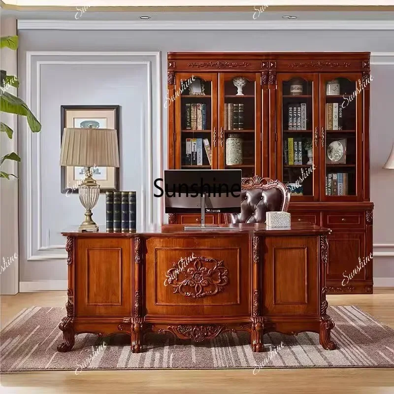 Classical carved writing desk boss office desk luxury high-end computer deskTJ
