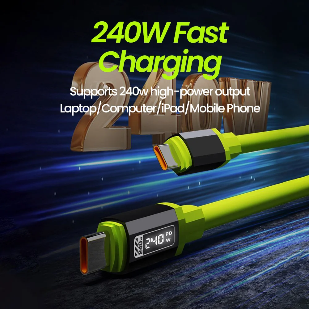 PD240W Type C to Type C Digital Display Cable Mobile phone Fast Charging Charger Data Cord Cable For iPhone15 16 Samsung iPad