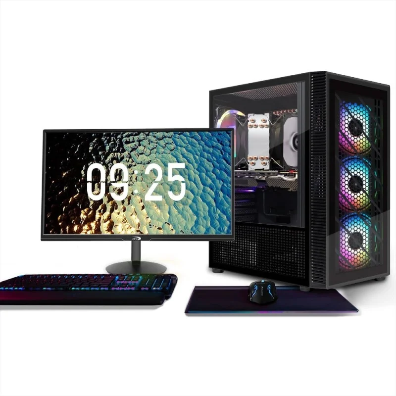 ゲーミングPCバンドル（24インチFHD LEDモニター付き）- Core i5-9400F 最大4.1GHz、Radeon RX 5500 XT 8G、16G DDR4、512G
