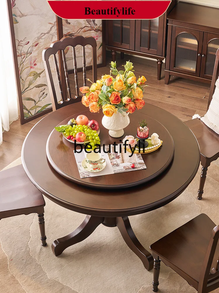 Q132 American Retro Solid Wood Dining Table New Style Round Table for Home Use 1.3m Cherry Wood