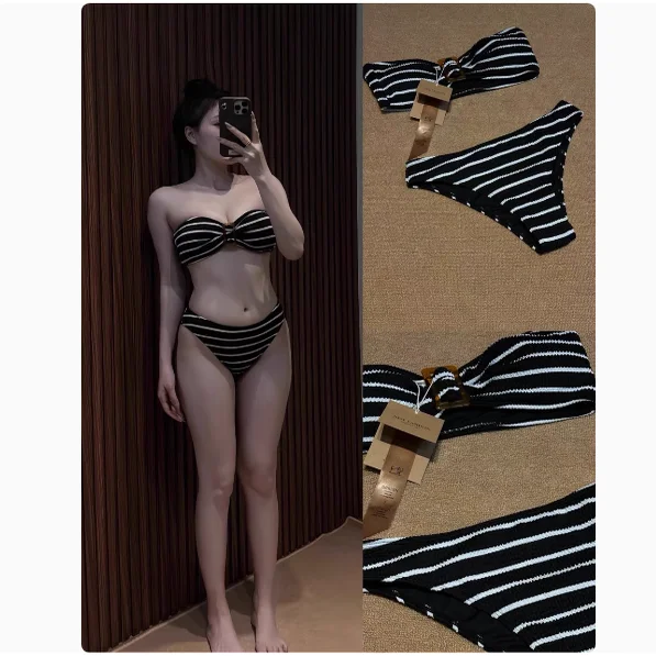 

Faionable Striped Bikini Women's Two-Piece Swimsuit Sexy Strapl Crossbody Swimwear Trendy Beachwear Spor Fitn Fan Gear