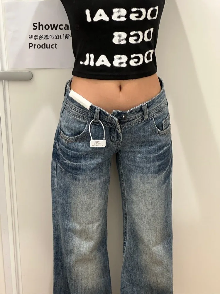 Plus Size American Retro Cra Fce Gefütterte Micro Flared Denim Jeans Damen Herbst Winter Lose Weites Bein Bell Bot