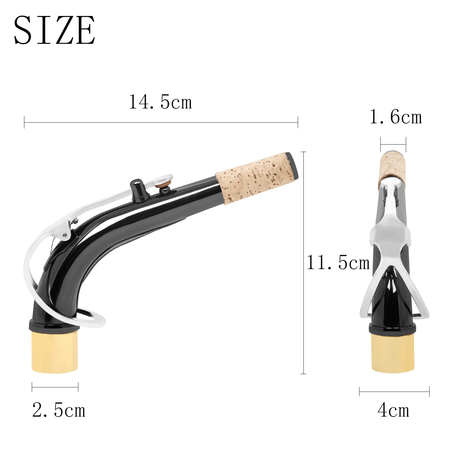 Alto Saxophone Neck Brass Bend Part in Black Silver Gold - Professional Saxophone Woodwinds Replacement Accessory