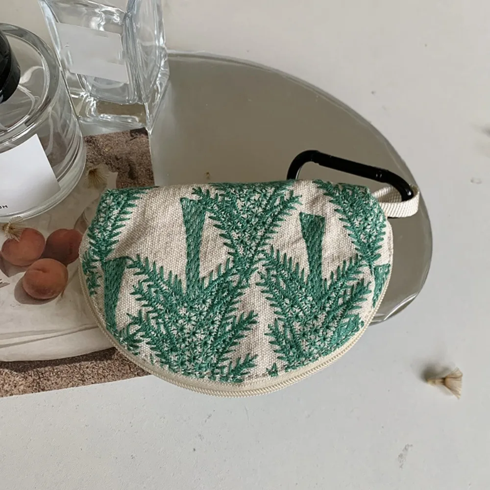 Multifunctional Cute Embroidery Storage Bag Flower Cotton Linen Earphone Bag Keychain Card Holder Small Cosmetic Bag Key Bag