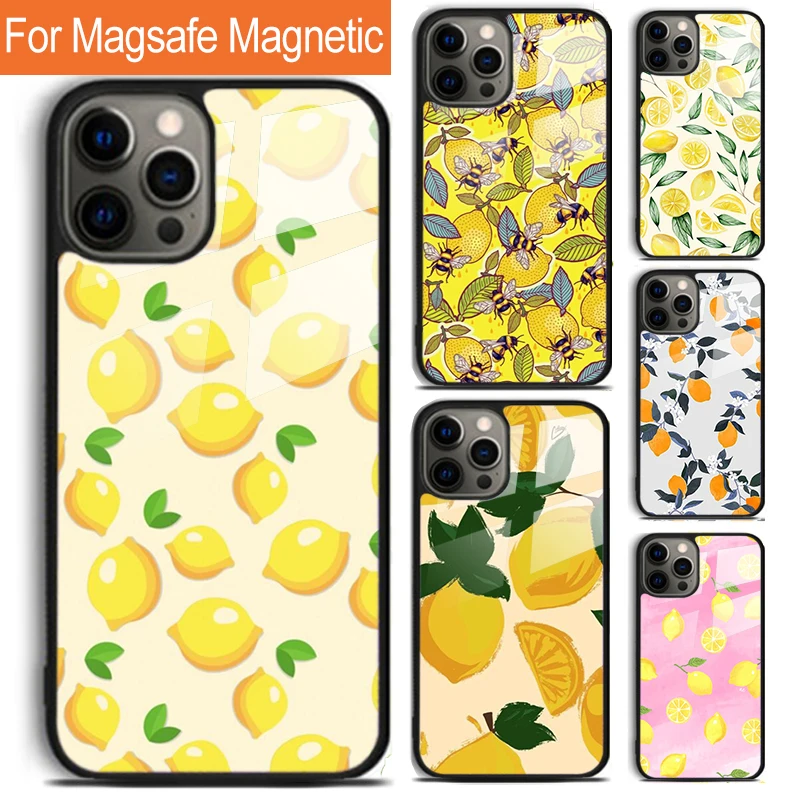 Summer Lemon and Leaf Phone Case For iPhone 16 15 14 13 12 11 Pro Max Plus Magsafe Magnetic Wireless Charging Cover