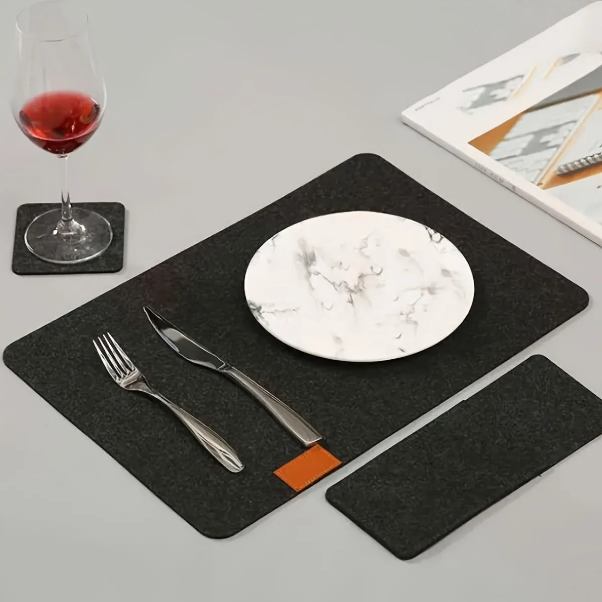 Meal mat knife and fork bag set,meal mat coaster, washable meal mat (4PCS meal mat+4PCS coaster+4PCS knife and fork bag)