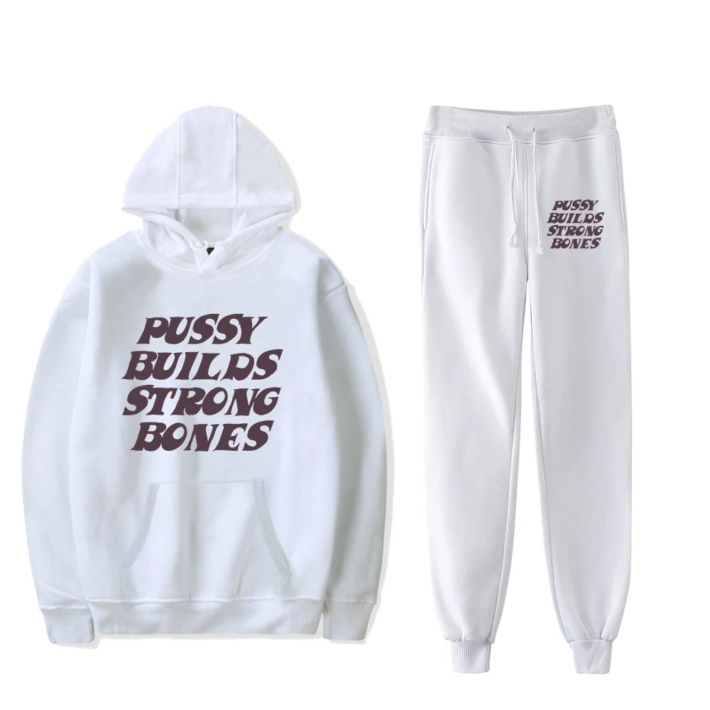 Pussy Builds Strong Bones Rapper Playboi Carti Hoodie Jogger Pants Two Piece Set Sweatshirts+Sweatpants Women Men's Sets