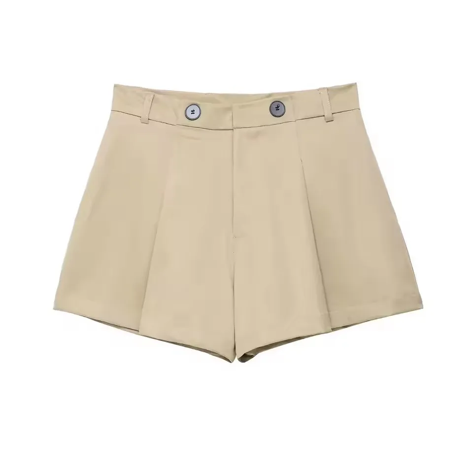Tweedelige damesset, casual revers, lange mouwen, cropped jasje met riem en geplooide shorts met hoge taille, outfit, lentemode, streetwear
