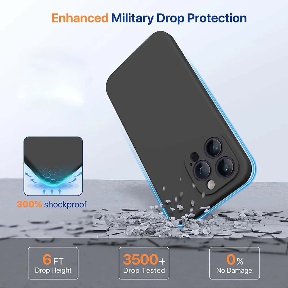 Black Shockproof Silicone TPU Phone Case For Iphone 11 12 13 14 15 Pro Max X Xs XR 8 7 6 Plus mini Protective Lens Cover Case
