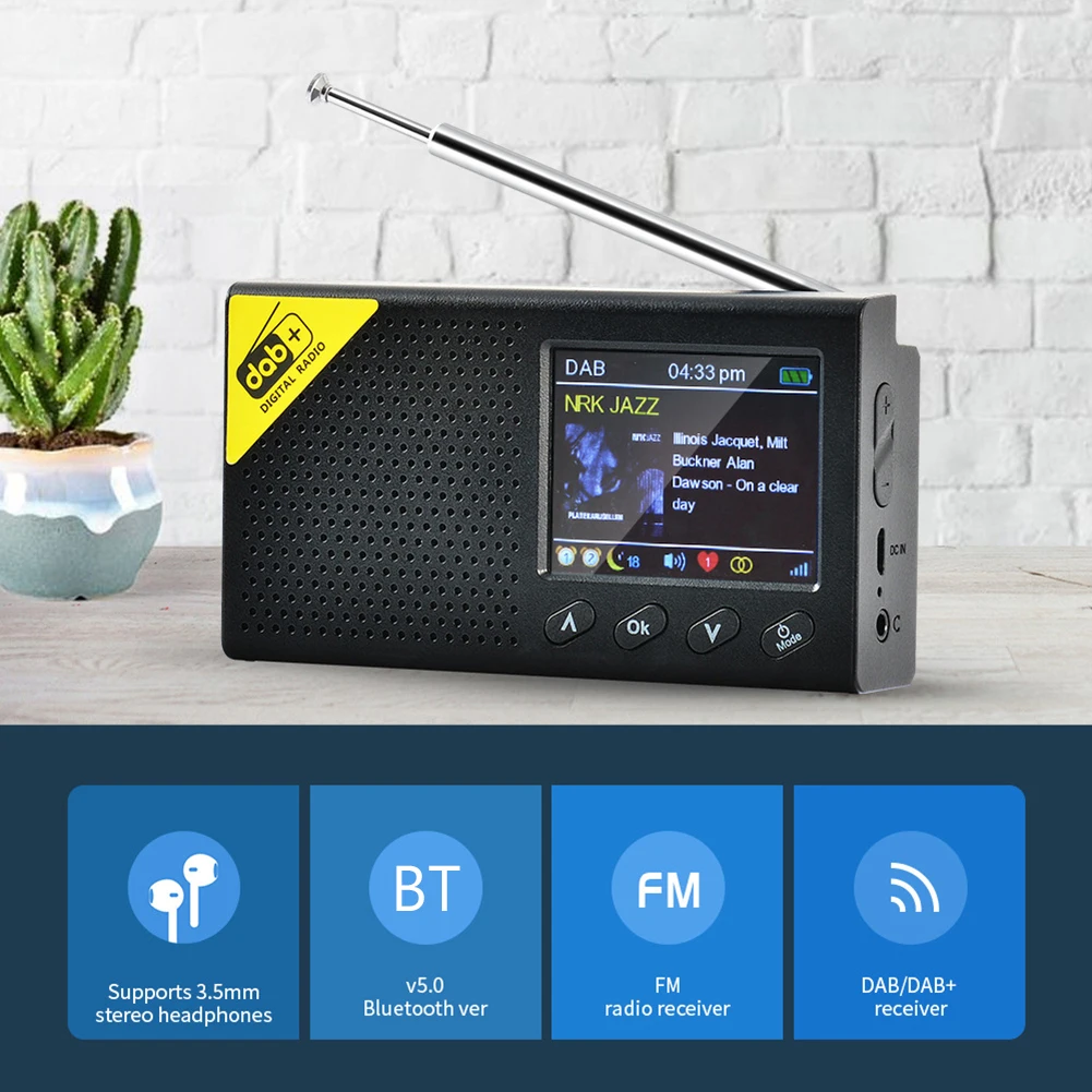 Portable Digital Radio Bluetooth-compatible 5.0 Stereo DAB/FM receiver Home Using 2.4 Inch LCD Display Screen Stereo Output