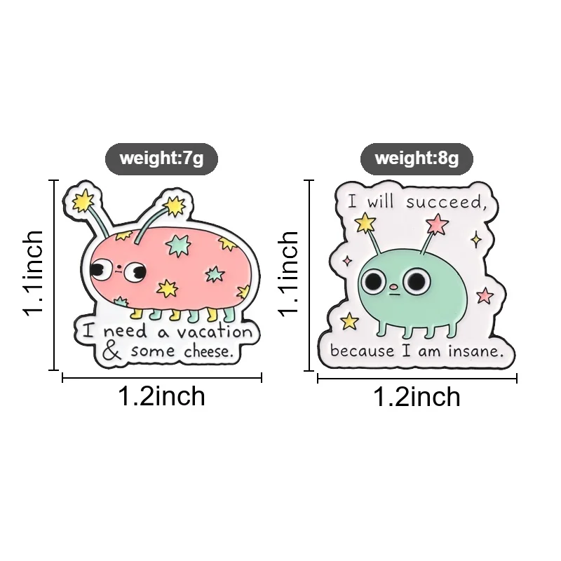 Cute Cartoon Weird Alien Bug Badge, Funny Go Crazy Text Quote Enamel Pin, Fashion Clothes and Bags Accessory, Gift for Friends