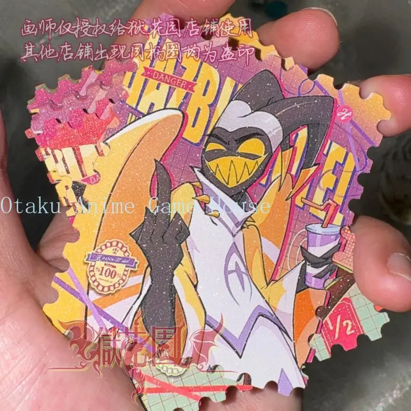 9cm Hazbin Hotel Alastor Adam Lucifer Vox Angel Dust Lute Anime Square Card Stamp Design Paper Card Fan Collection Gift Cosplay view 3